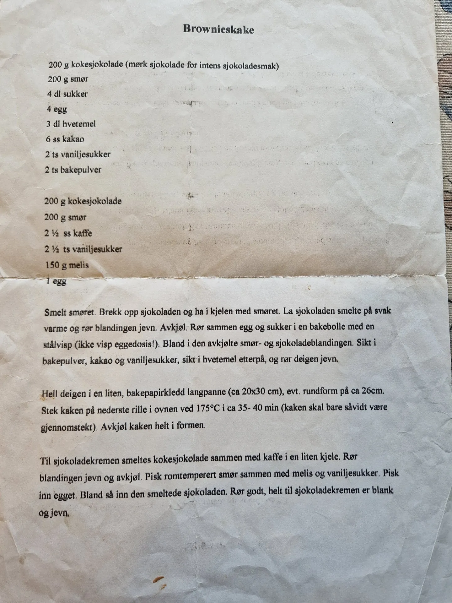 Bilde (0) av oppskrift for Browniekake