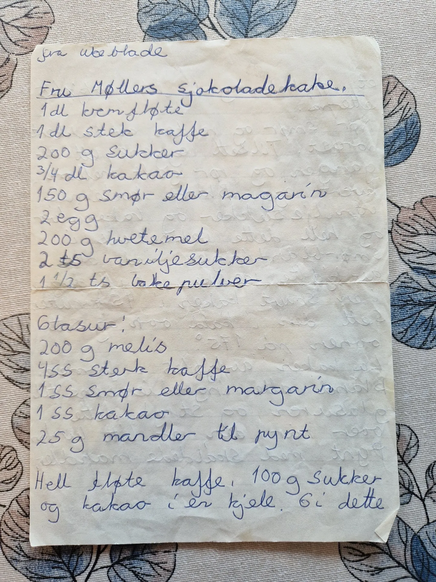Bilde (0) av oppskrift for Fru Møllers sjokoladekake