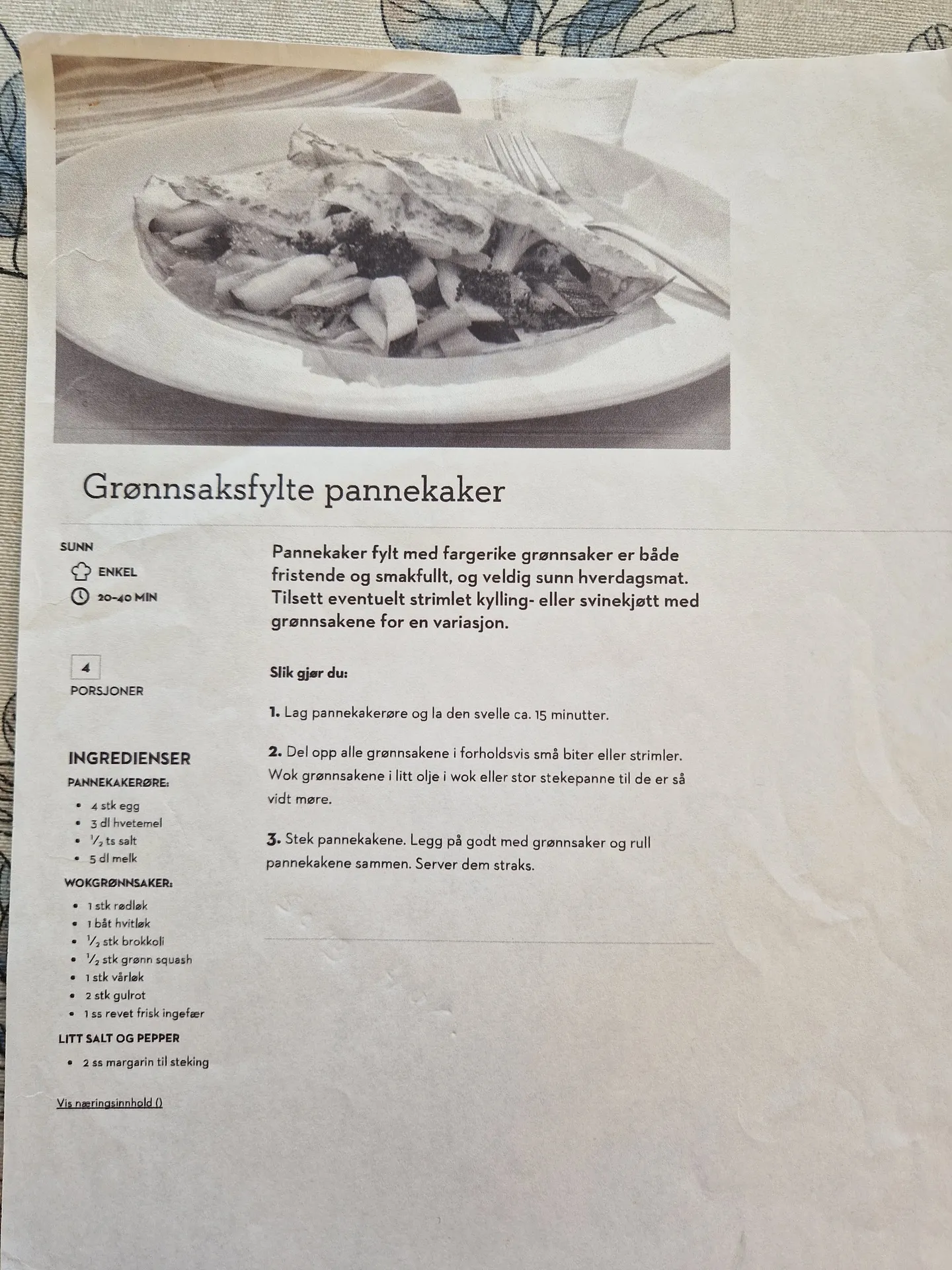 Bilde (0) av oppskrift for Grønnsaksfylte pannekaker