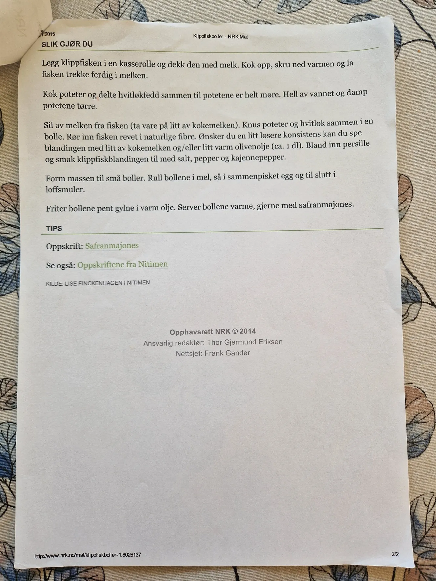 Bilde (1) av oppskrift for Klippfiskboller