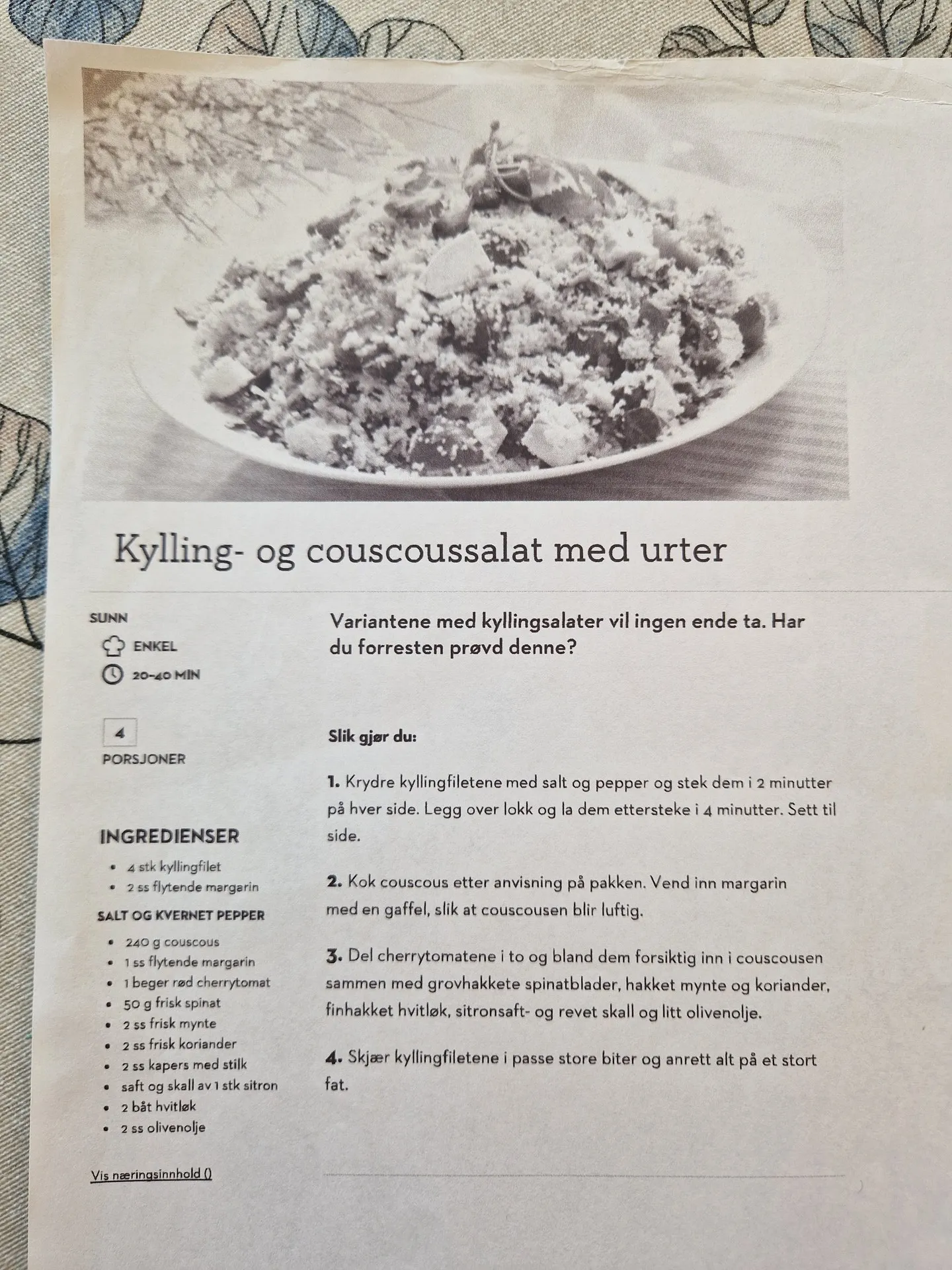 Bilde (0) av oppskrift for Kylling- og couscoussalat med urter