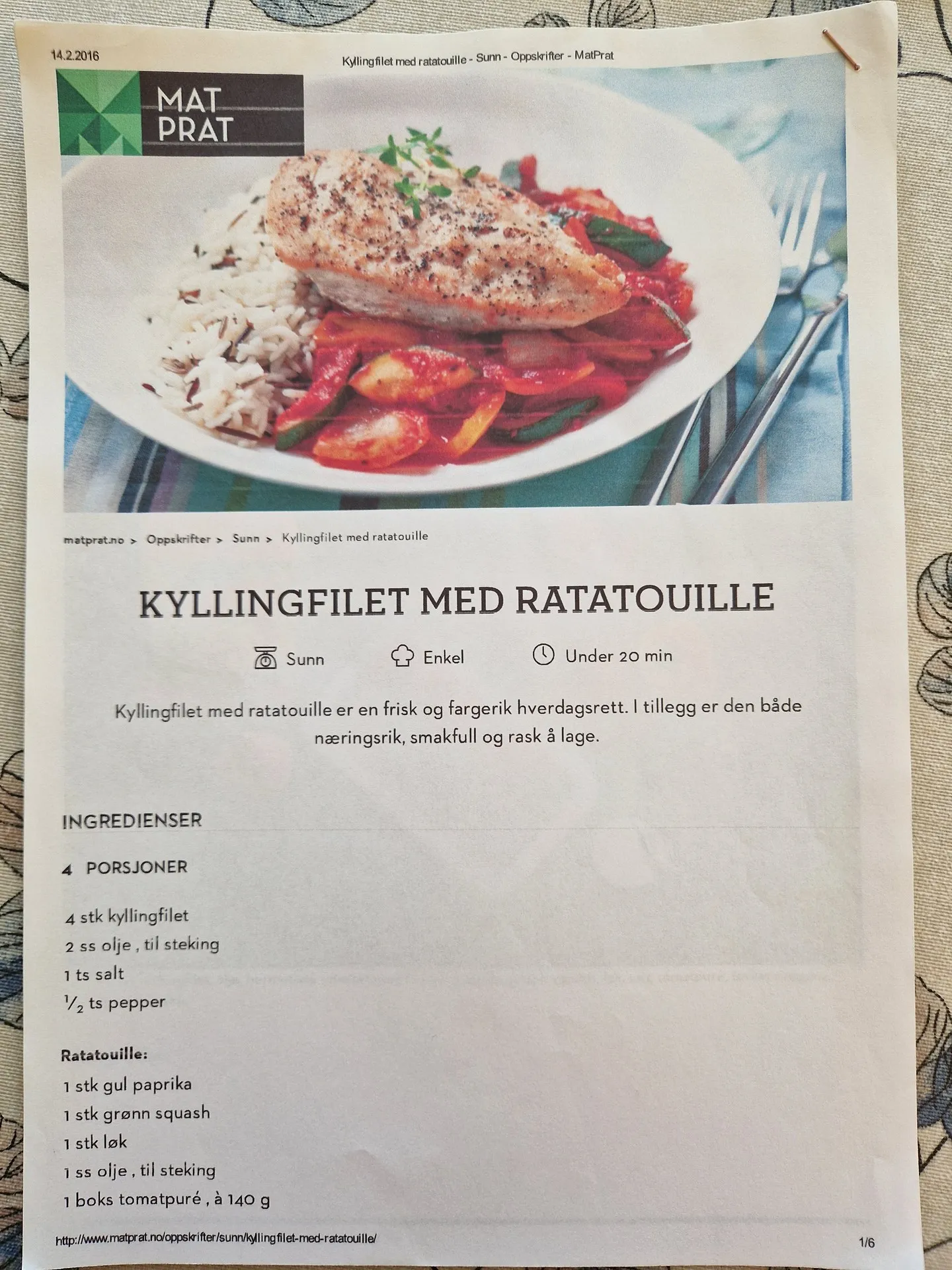 Bilde (0) av oppskrift for Kyllingfilet med ratatouille