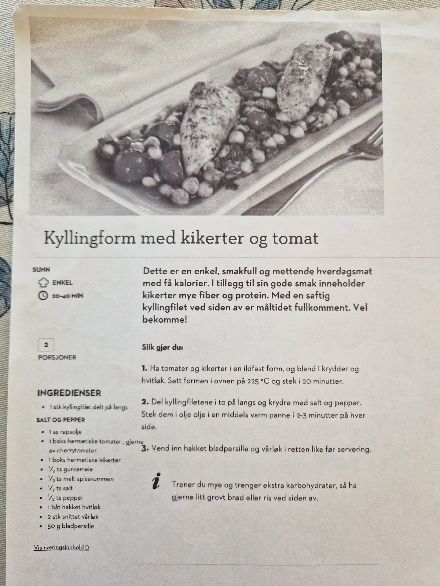 Bilde (0) av oppskrift for Kyllingform med kikerter og tomat
