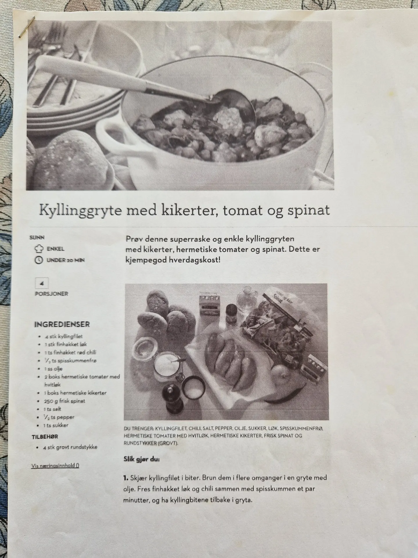 Bilde (0) av oppskrift for Kylinggryte med kikerter, tomat og spinat