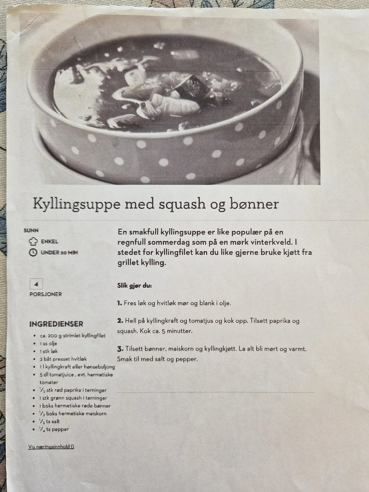 Bilde (0) av oppskrift for Kyllingsuppe med squash og bønner