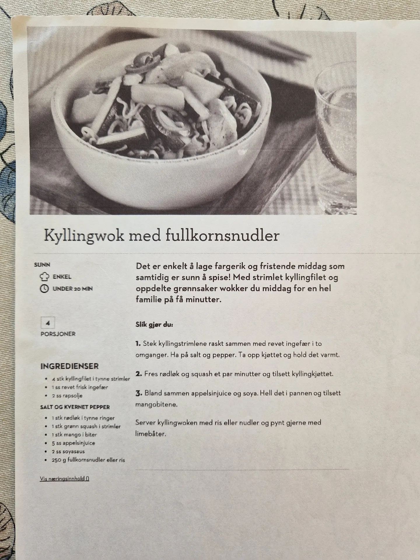 Bilde (0) av oppskrift for Kyllingwok med fullkornsnudler