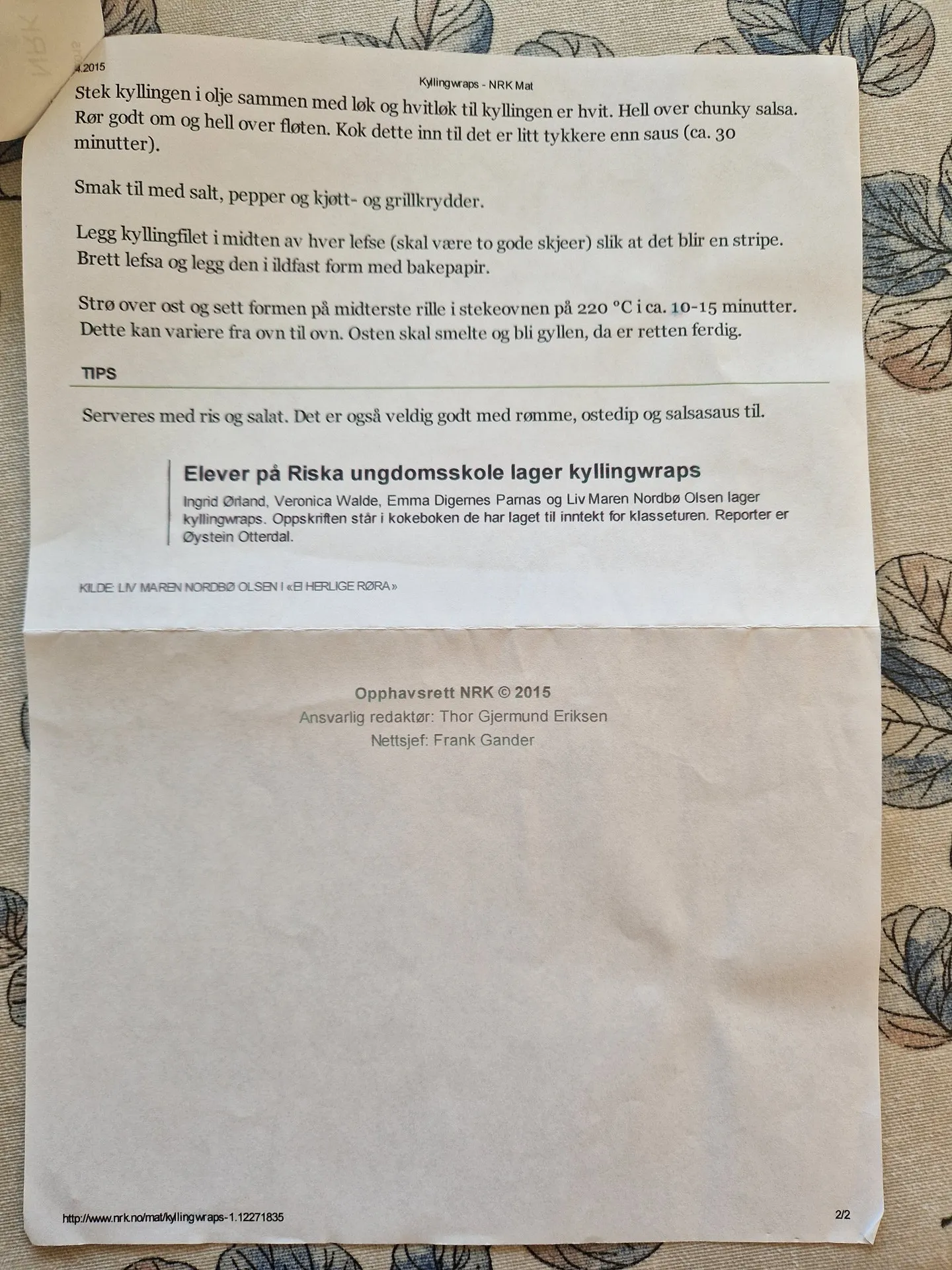 Bilde (1) av oppskrift for Kyllingwraps