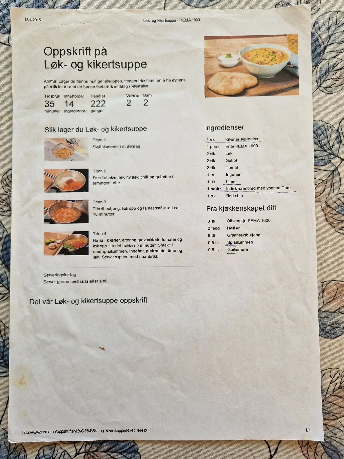 Bilde (0) av oppskrift for Løk- og kikertesuppe