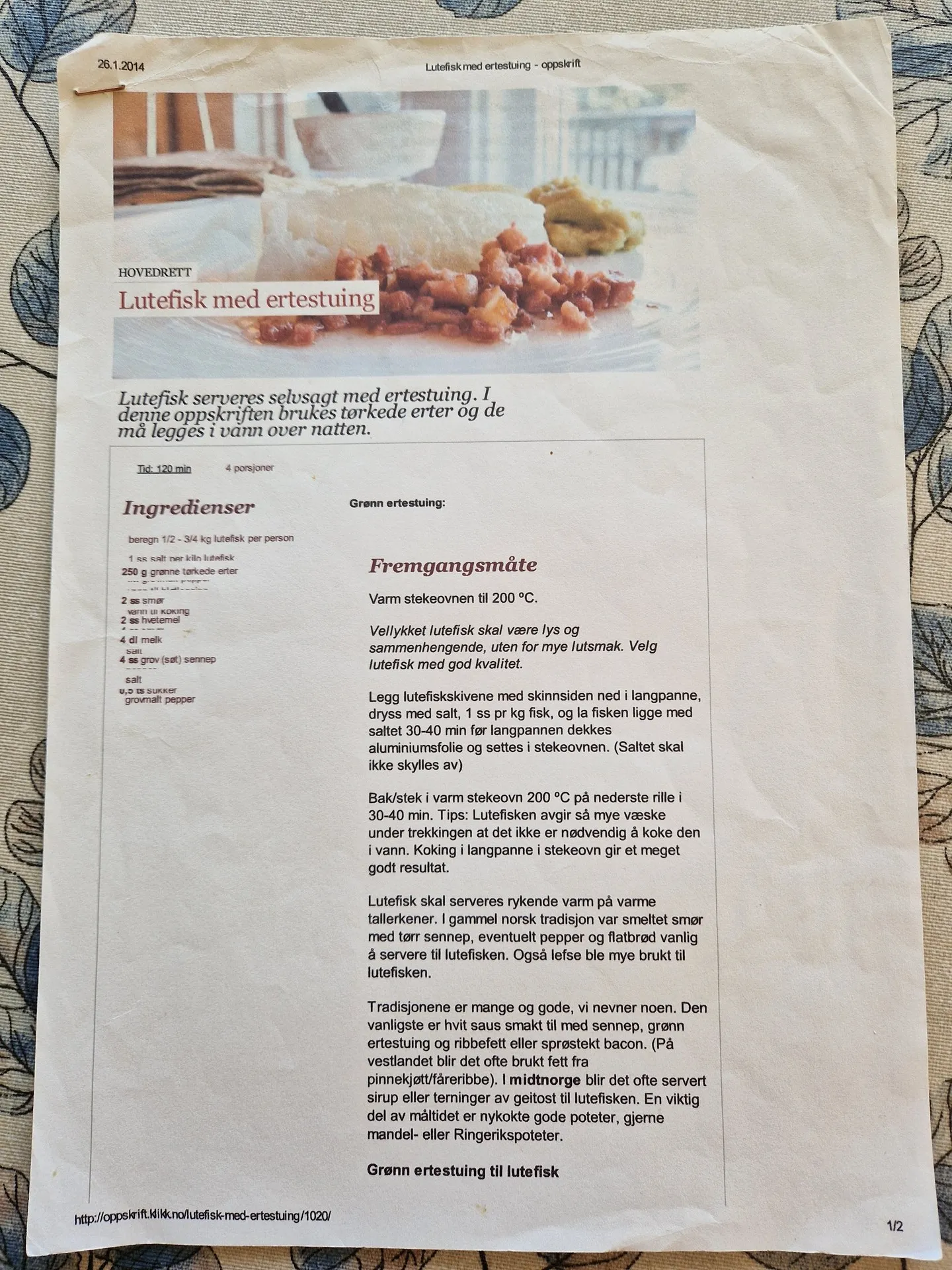 Bilde (0) av oppskrift for Lutefisk med ertestuing