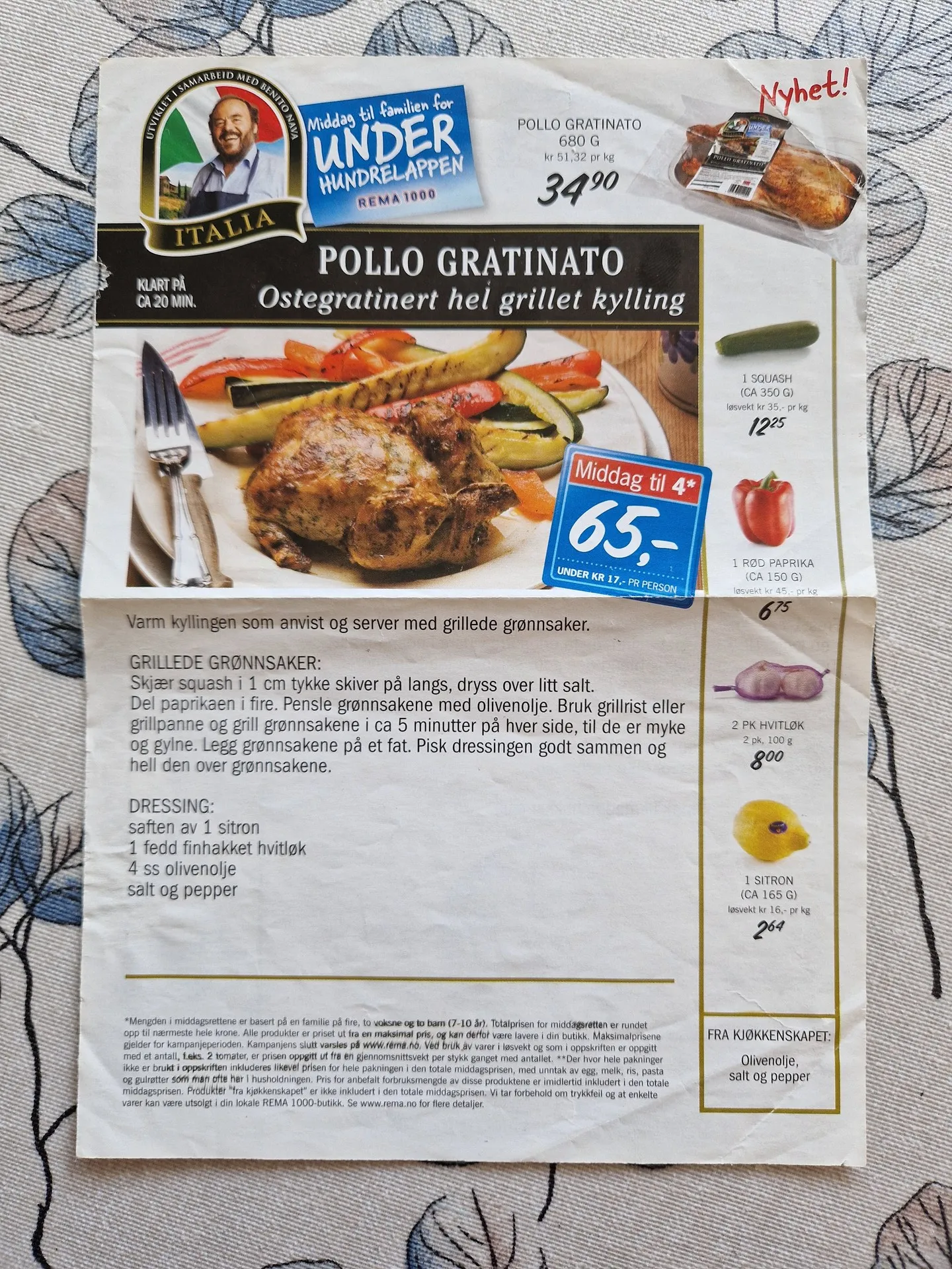 Bilde (0) av oppskrift for Pollo gratinato (ostegrainert hel grillet kylling)