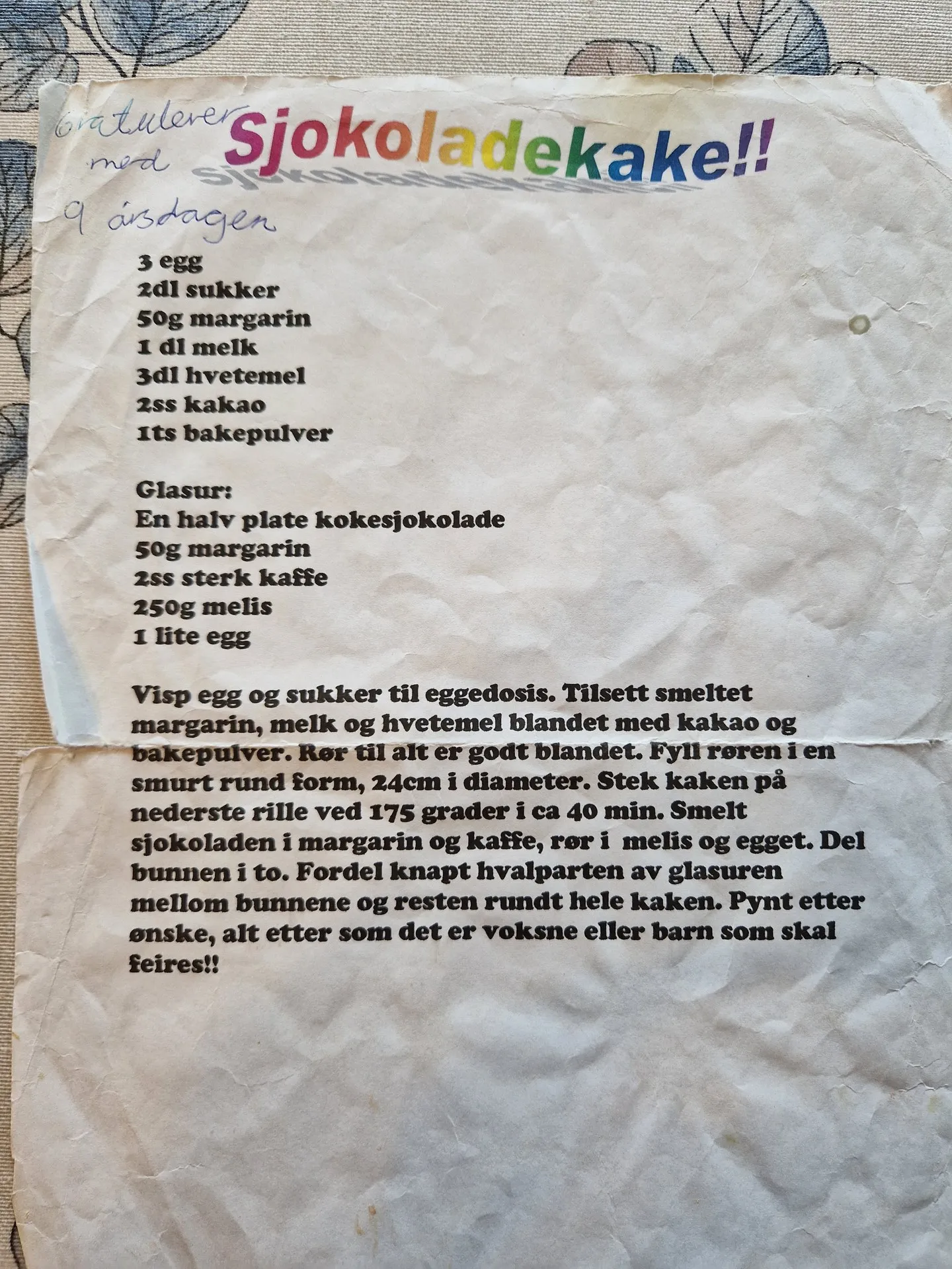 Bilde (0) av oppskrift for Sjokoladekake 5