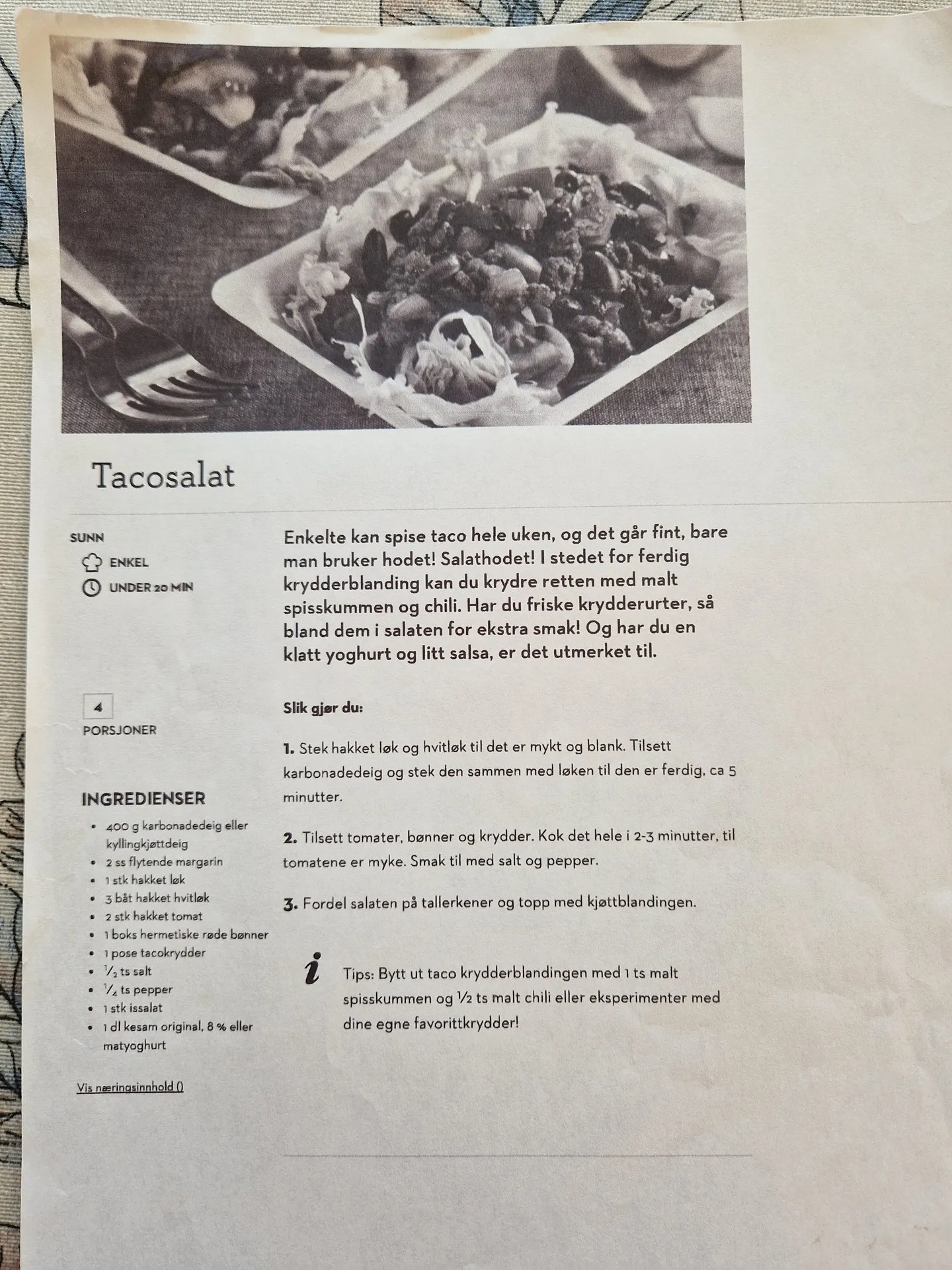 Bilde (0) av oppskrift for Tacosalat