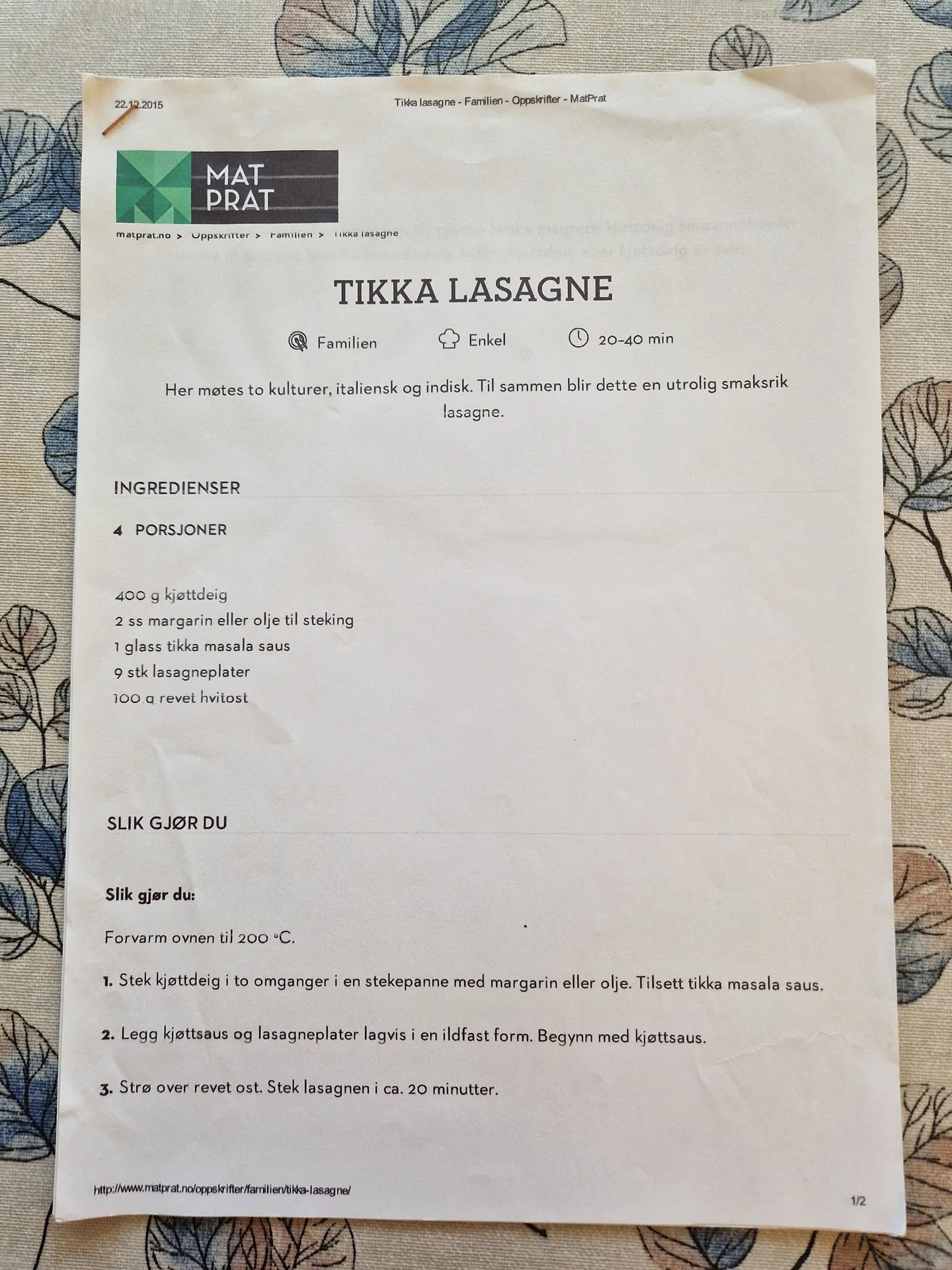 Bilde (0) av oppskrift for Tikka lasagne